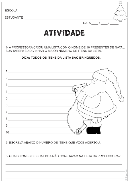 Atividade Escrita Espontânea e Jogo para o Natal