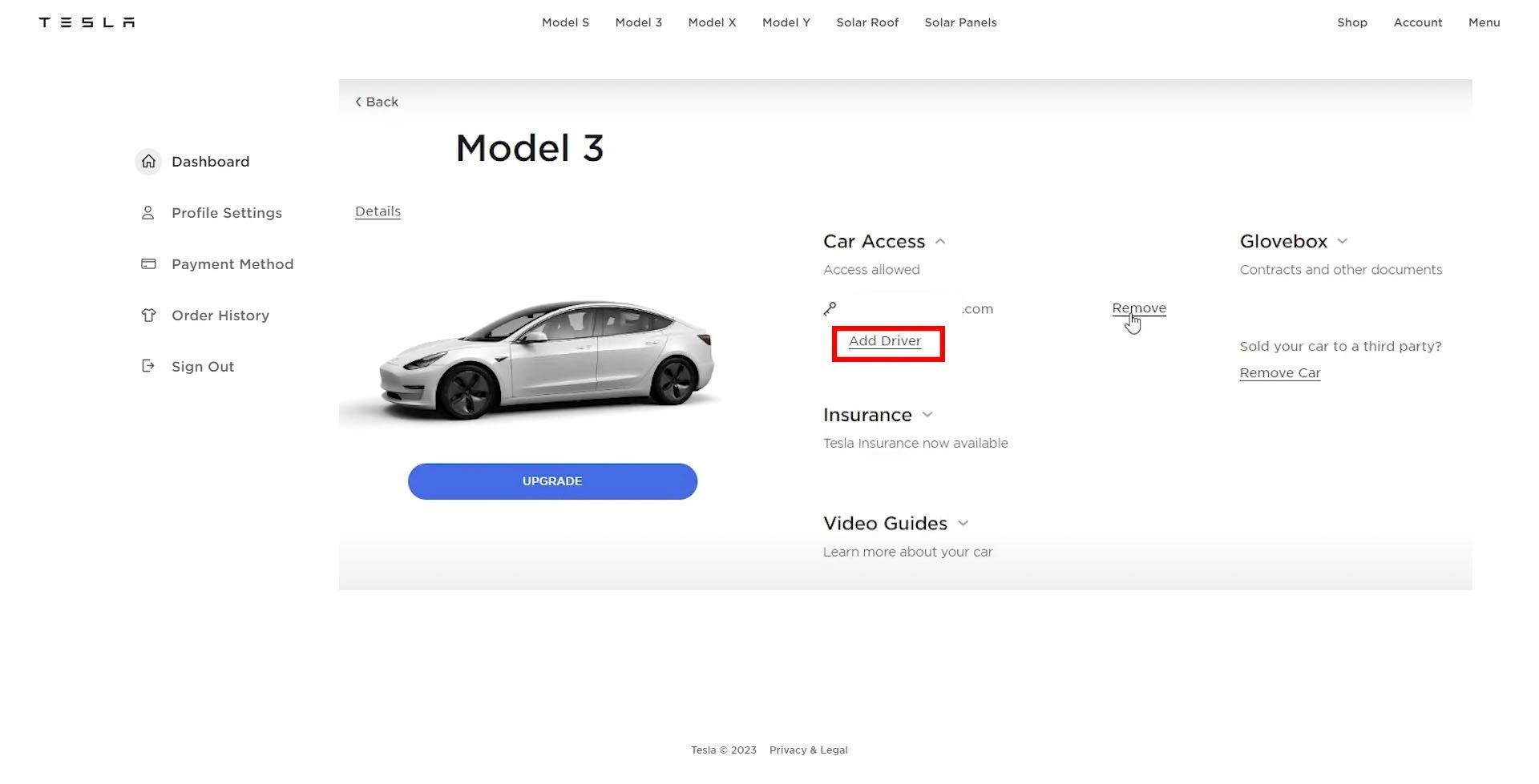Tambahkan Pengemudi ke Aplikasi Tesla, ketuk Add Driver