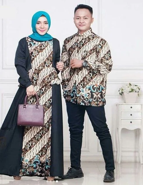 Kombinasi Satin Model Gamis Batik Kombinasi Kain Polos - Baju gamis batik kombinasi