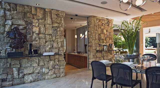 Photo of stone wall by the dinning room