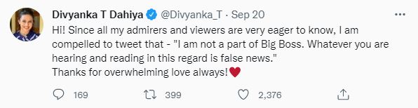 divyanka tripathi tweets about her bigg boss participation