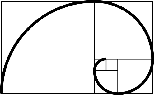 ilustracion de la espiral de fibonacci (fibonnaci sequence), sucesión de fibonacci, secuencia de fibonacci, o también llamada espiral dorada; todo ello con fondo blanco 5
