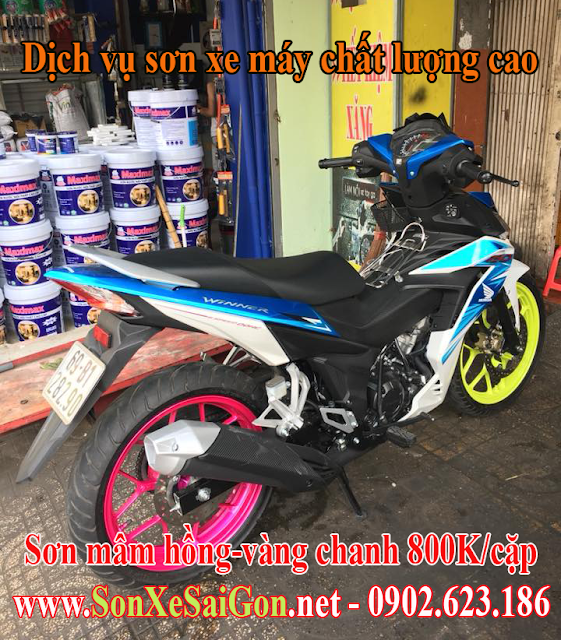 Sơn mâm xe máy phối màu hồng - vàng chanh cực đẹp