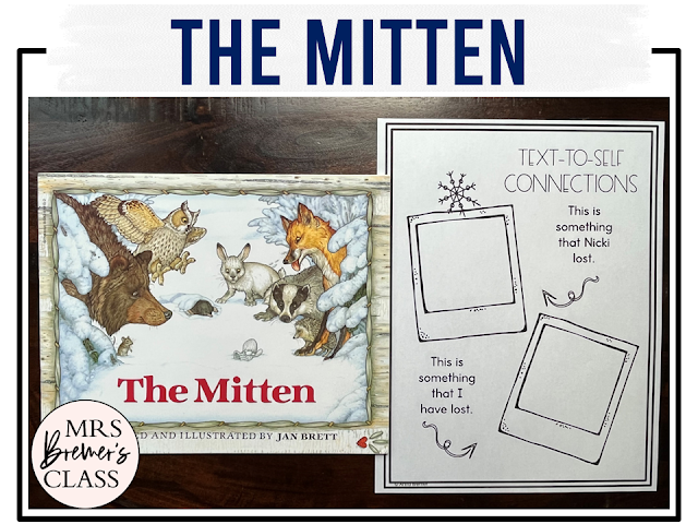 The Mitten Jan Brett book activities unit with literacy printables, reading companion activities, lesson ideas, and a craft for winter in Kindergarten and First Grade