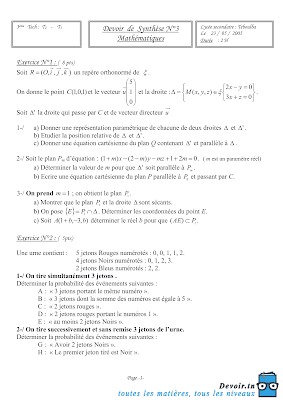 devoir de synthèse 3 math 3ème année technique