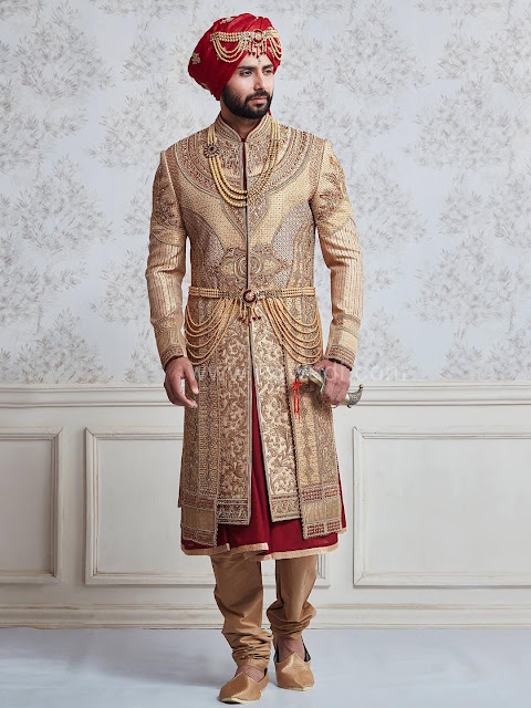 Indian traditional Wedding golden Groom Dress 2020