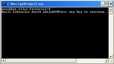 program faktorial dengan Dev-C++