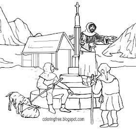Simple primitive Dark Ages village market live medieval coloring pages for young people to print out