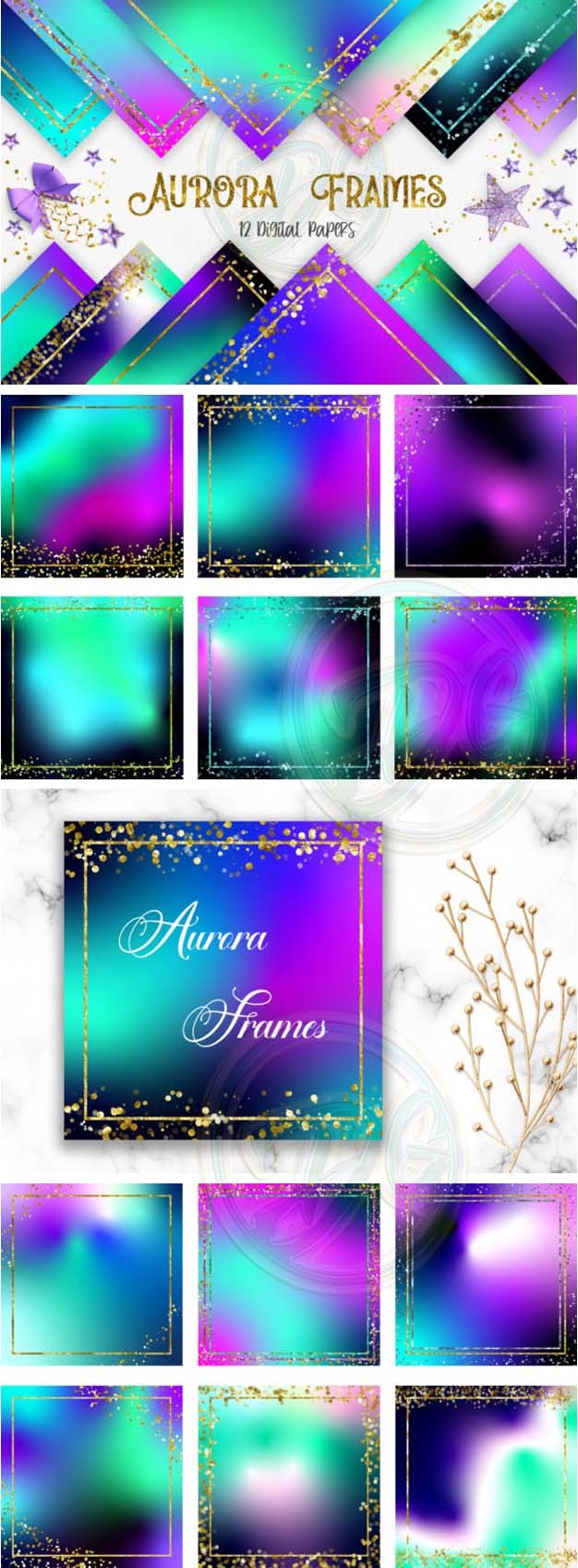 Aurora Glitter Frames Background