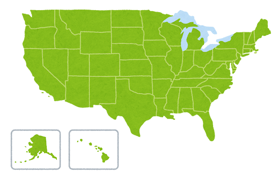 アメリカ合衆国の地図のイラスト（州分け）