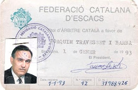 Credencial de Joaquim Travesset Barba como árbitro de la Federación Catalana de Ajedrez