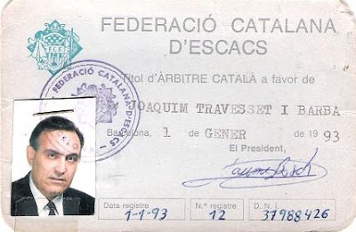 Credencial de Joaquim Travesset Barba como árbitro de la Federación Catalana de Ajedrez