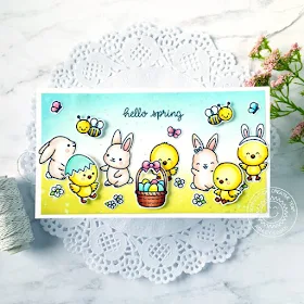 Sunny Studio Stamps: Chickie Baby Chubby Bunny Just Bee-cause Spring Showers Spring Card by Ashley Ebben