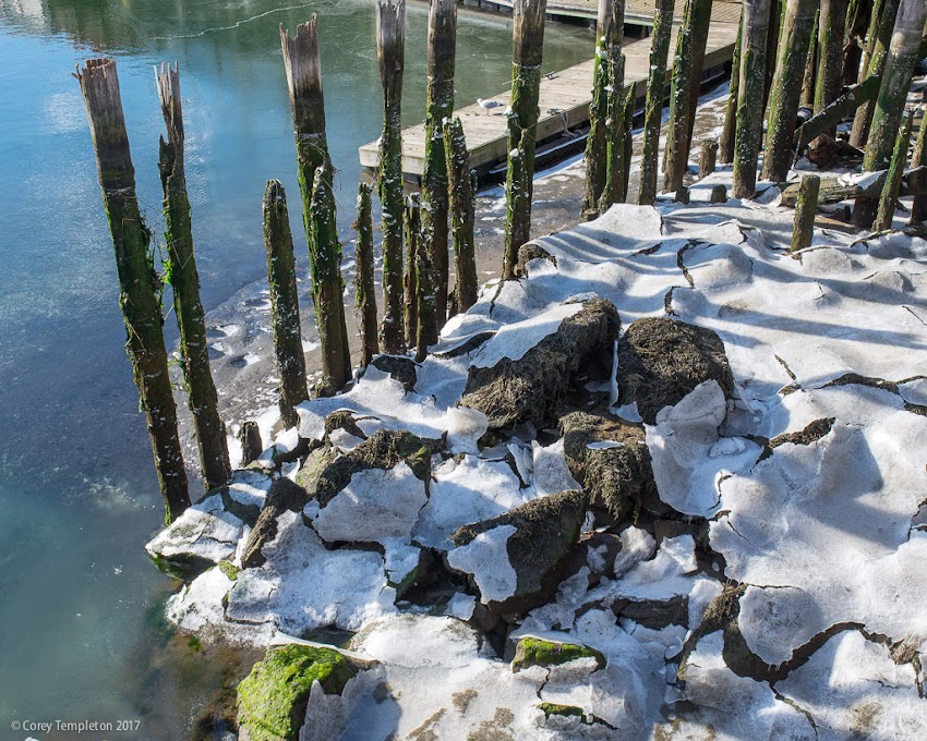 Portland, Maine USA March 2017 photo by Corey Templeton. A kind of interesting ice jam along Commercial Street 