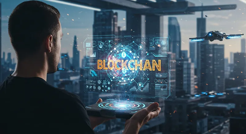 A futuristic visualization of blockchain networks and digital assets, representing the top emerging technologies revolutionizing cryptocurrency in 2024.