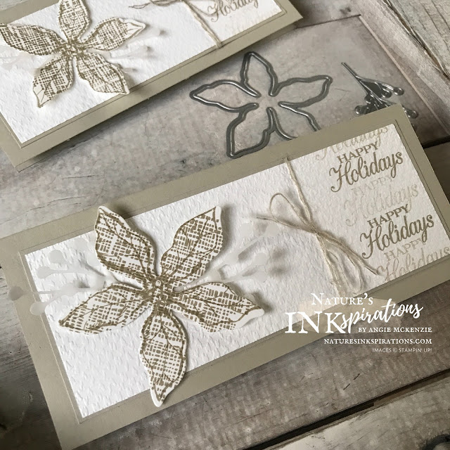 By Angie McKenzie for Ink and Inspiration Blog Hop; Click READ or VISIT to go to my blog for details! Featuring:  Poinsettia Petals Bundle, Textured Essentials Cling Stamp Set, Tasteful Textiles Embossing Folder, In Good Taste Designer Series Paper; #poinsettiapetalsbundle #texturedessentialsstampset #tastefultextilesembossingfolder #farmhousechristmas #burlappoinsettia #holidaycards #holiday2020 #bloghops #inkandinspirationbloghop #stampinup #cardtechniques #christmascards #poinsettia #nature #naturesinkspirations #handcrafted #diy #handmadecards #papercrafting #minislimlinecards #hingestamping