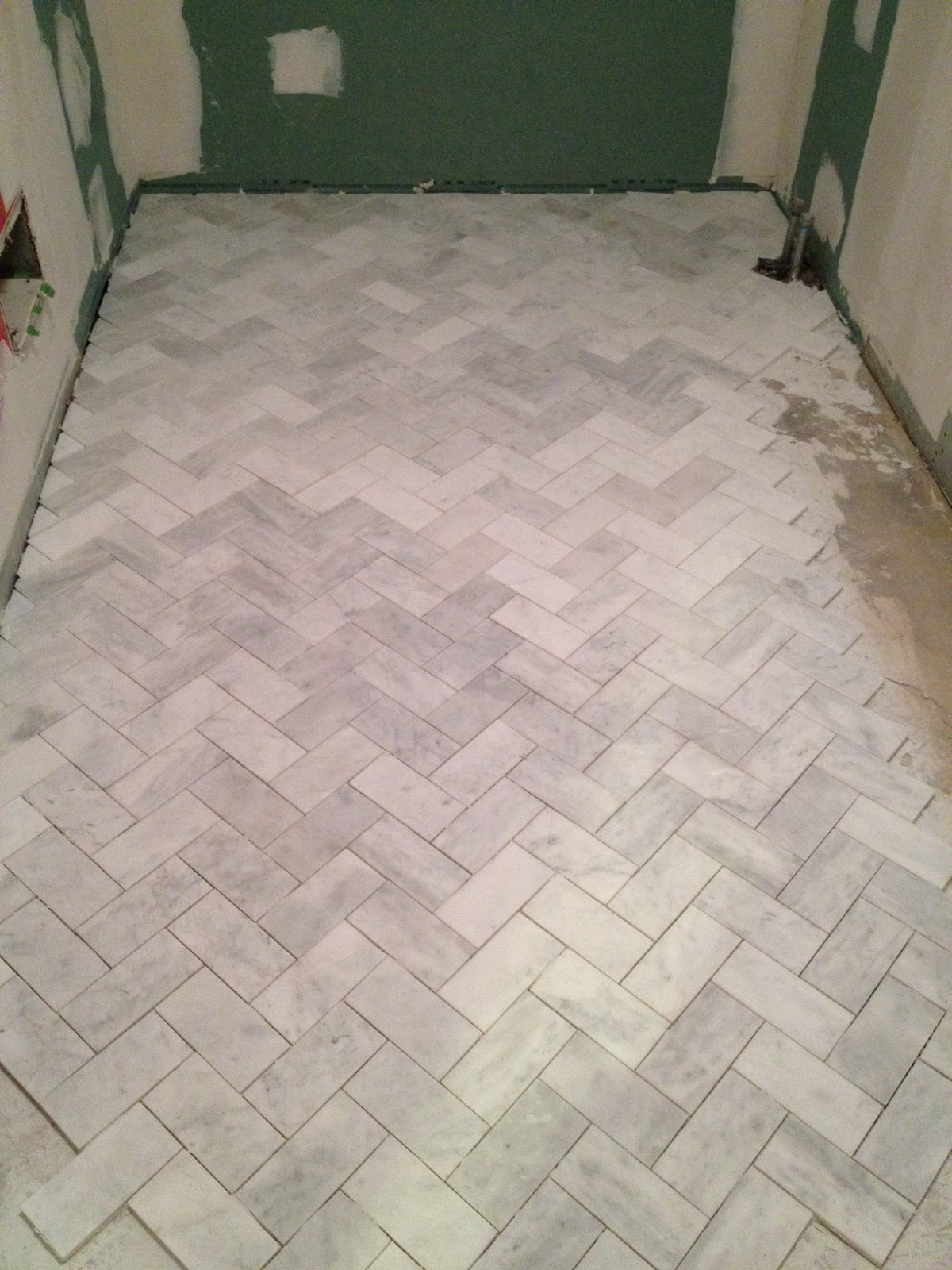 Here is an in progress photo of the carrara subway tile being ...