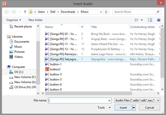 Screenshot of the files present in the Music Folder after clicking on Audio from File