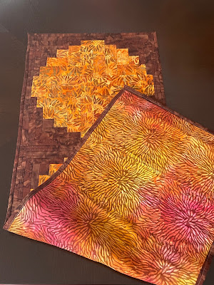 Quilted Fall Table Runner, Curvy Log Cabin, Batik, Autumn Fall Fabric