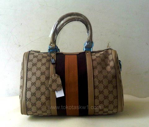 Kode: Tas Branded Gucci Boston Cream Strip Coklat