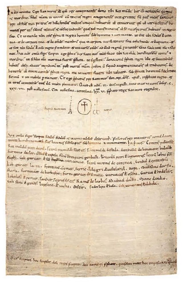 Documento de los acuerdos de esponsales de Barbastro, 11 de agosto de 1137
