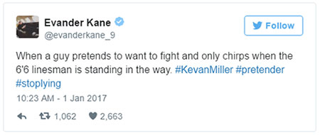 Evander Kane's tough guy tweet on Twitter