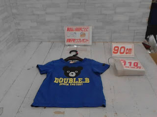 中古品　子供服　90㎝　DOUBLE_Ｂ　ブルー　半袖Tシャツ　110円