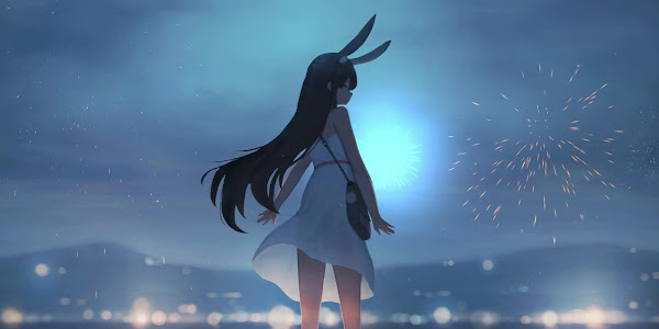 Anime Bunny Girl With Fireworks Live Wallpaper