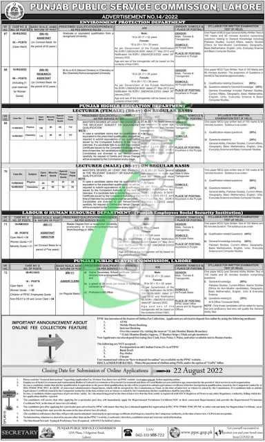 PPSC Lecturers Jobs 2022 advertisement