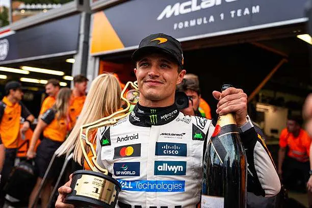 Lando Norris of the McLaren Formula 1 Team celebrates his victory at the 2025 Formula 1 Monaco Grand Prix. Photo by Luca Martini/SOPA Images
