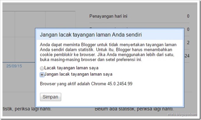 Fitur "Jangan lacak tayangan laman Anda sendiri" pada Blogger