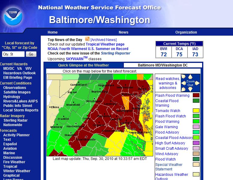 The LWX (Baltimore/Washington National Weather Service Forecast Office) CWA 