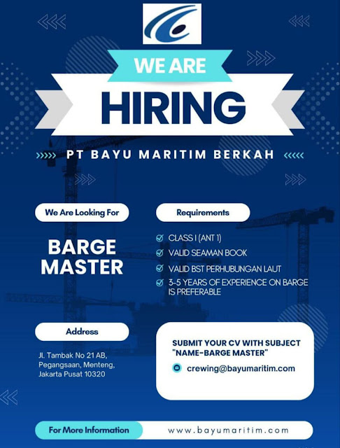 Lowongan Barge Master ANT 1 September 2023