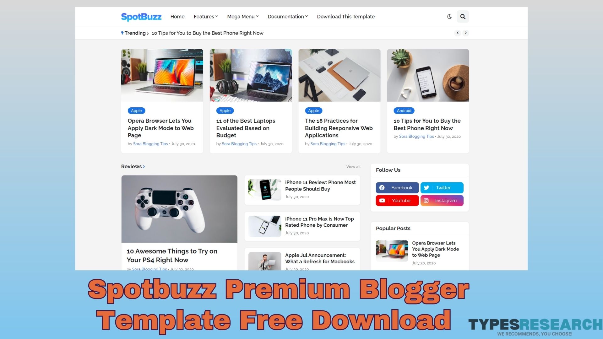 Spotbuzz Premium Blogger Template Free Download