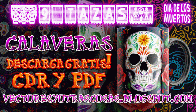 9 Plantillas para sublimar Tazas del día de los muertos