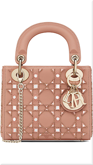 ♦Lady Dior small Rose Des Vents calfskin bag with cannage embroidery in threaded pearls and mirrors #dior #bags #pink #brilliantluxury