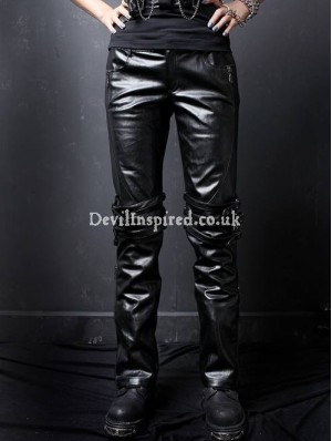 Black Leather Gothic Style Punk Pants for Women