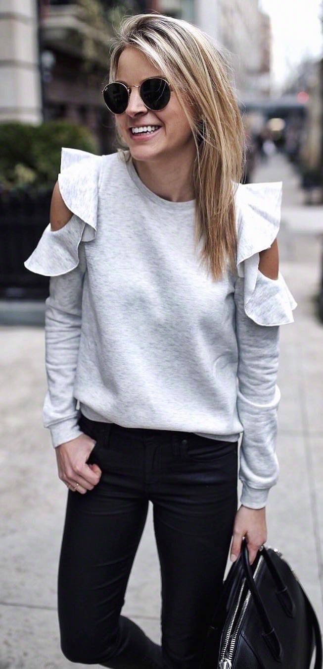 black and white trend / top + skinnies + bag