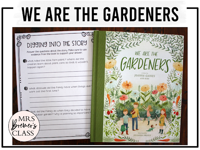 We Are the Gardeners book study activities unit with literacy printables, book companion activities, and lesson ideas for Kindergarten, First Grade, and Second Grade