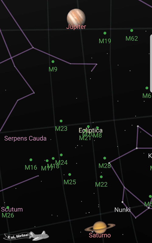 Tela do céu no Google Sky Maps da noite que visitamos o Planetário