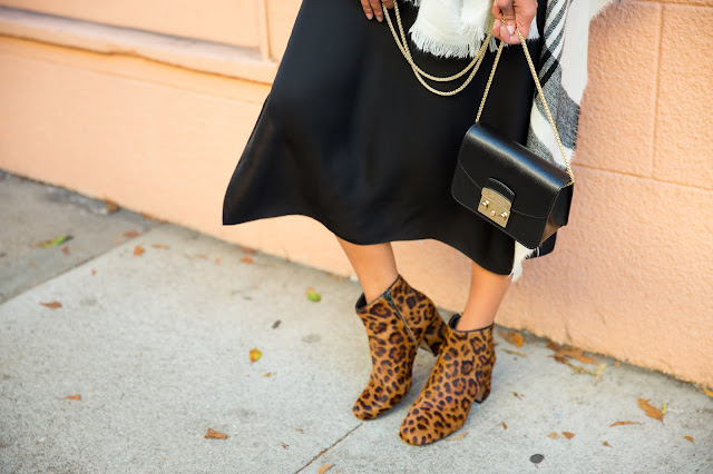 pancakestacker blog; #ootd; outfit; zara leopard boots; grana silk dress; furla metropolis crossbody; Nordstrom plaid poncho