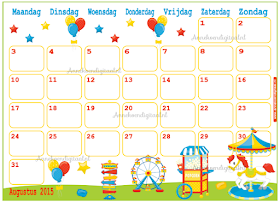 kalender voor kinderen, kalender om zelf te printen, diy kalender, kalender 2015 kalender voor augustus