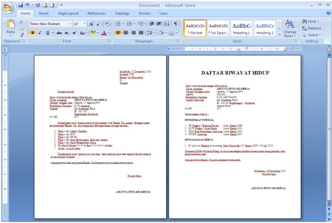 Contoh Surat Lamaran Kerja Dan CV Terbaru - Naranua