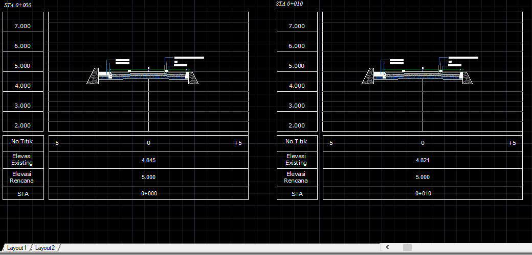 AUTO CAD GAMBAR  CROSS SECTION DAN LONG SECTION DWG FILE 