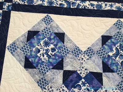 Eirwen's Blue and White Quilt Quilted by Frances Meredith at Fabadashery Longarm Quilting