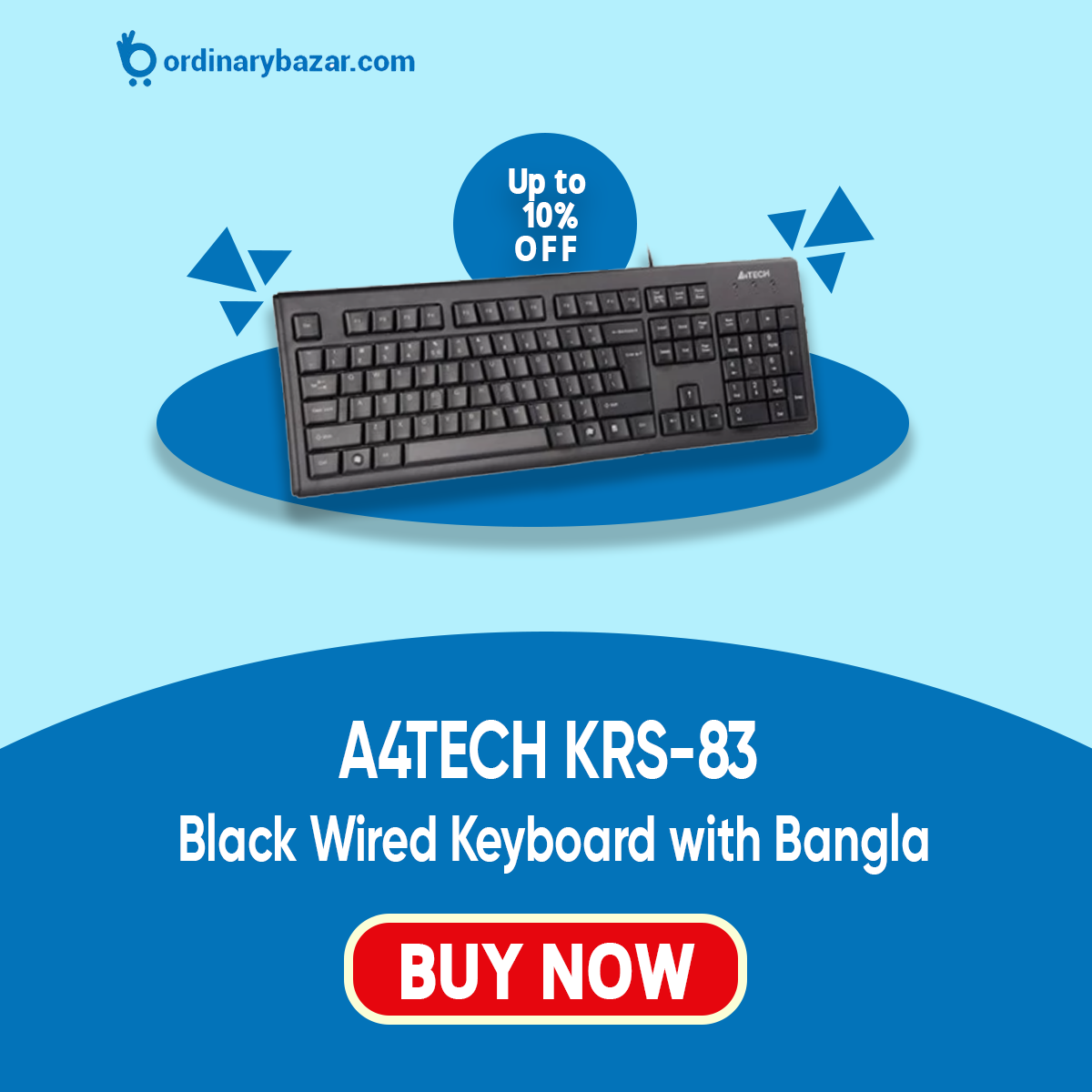 A4TECH KRS-83 Black Wired Multimedia (FN hotkey) Keyboard with Bangla