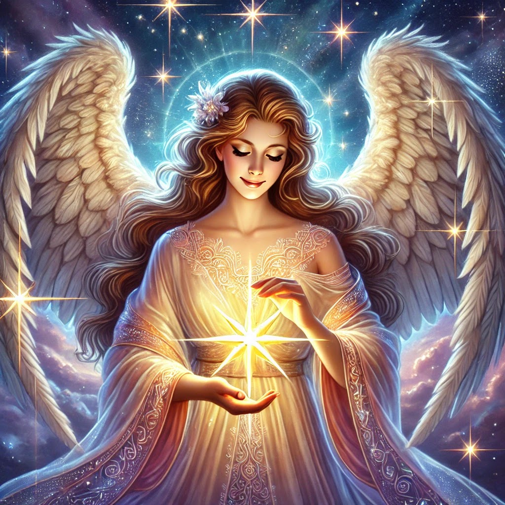 An angel holding a shining star, guiding Gemini to trust their journey and inner light