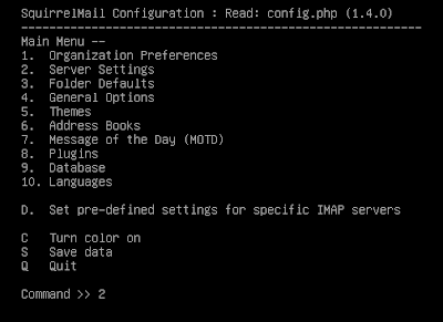 squirrelmail configure