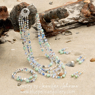 Five Strand Springtime Glass Bead Set featuring several of the 2013 Spring Summer Pantone Colors Handmade by Jennifer Johnson, Blue Pelican Gallery, Cape Hatteras, NC