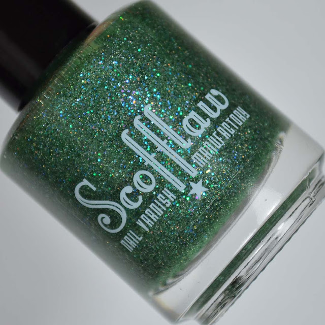 green jelly nail polish with glitter